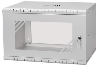 LEXI 19\" nástěnný rozvaděč Basic 6U, šířka 520mm, hloubka 450mm, skleněné dveře, bez zad, šedý LEXI 19\" nástěnný rozvaděč Basic 6U, šířka 520mm, hloubka 450mm, skleněné dveře, bez zad, šedý