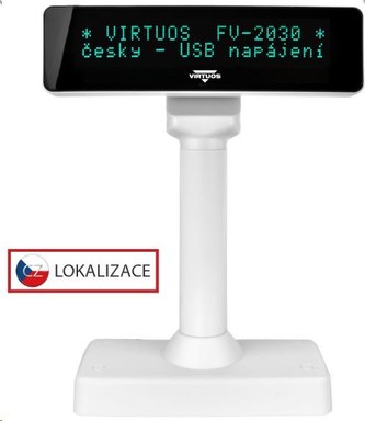 Virtuos VFD zákaznický displej Virtuos FV-2030B 2x20 9mm, USB, bílý Virtuos VFD zákaznický displej Virtuos FV-2030B 2x20 9mm, USB, bílý