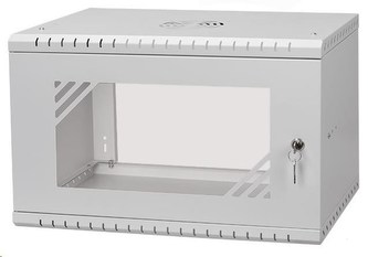 LEXI 19\" nástěnný rozvaděč Basic 6U, šířka 520mm, hloubka 350mm, skleněné dveře, bez zad, šedý LEXI 19\" nástěnný rozvaděč Basic 6U, šířka 520mm, hloubka 350mm, skleněné dveře, bez zad, šedý