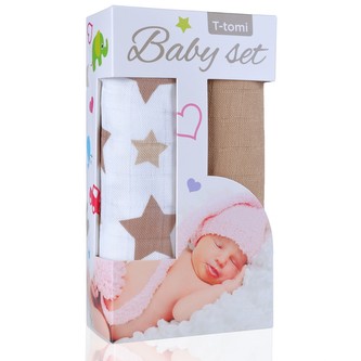 Baby set - bambusová osuška beige stars / béžové hvězdičky + bambusová osuška beige / béžová