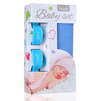 Baby set - bambusová osuška blue / modrá + kočárkový kolíček blue / modrá