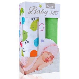 Baby set - bambusová osuška birds / ptáčci + bambusová osuška green / zelená