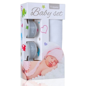 Baby set - bambusová osuška white / bílá + kočárkový kolíček grey / šedá