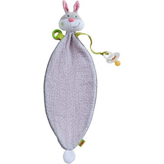Textilní mojkáčik pro miminko Zajíček s držákem na dudlík Haba