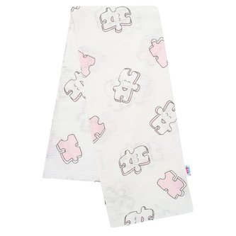 Bavlněná plena s potiskem New Baby bílá puzzle růžové