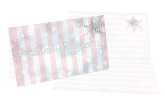 Přání A - Vánoční růžovo-šedé s vločkami /8,5x15cm