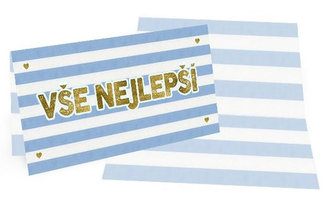 Přání A - Modré proužky zlaté vše nejlepší /8,5x15cm