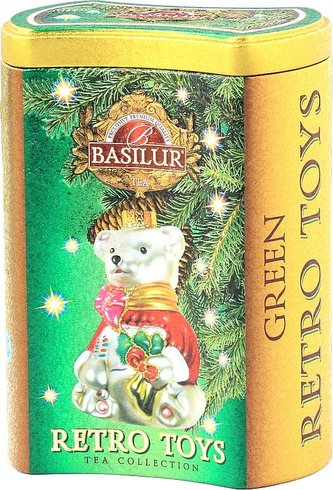 BASILUR Retro Toys Green - sypaný zelený čaj s kousky ovoce v plecovce 75g