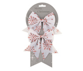 Mašle bílá s červenými vločkami 13 cm, 2ks