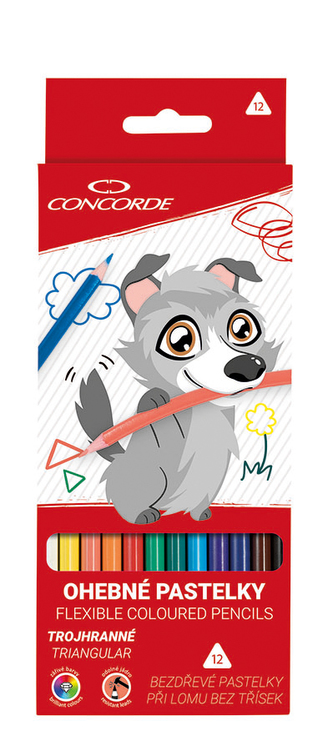 Pastelky CONCORDE trojhranné,ohebné,bezdřevé 12 ks