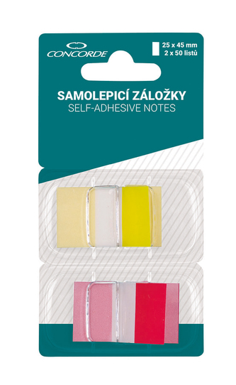 Samolepicí záložky CONCORDE 25x45mm,50l.,črv.,žl.