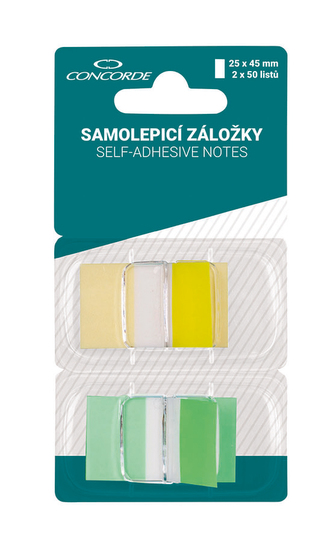 Samolepicí záložky CONCORDE 25x45mm, 50l.,zel.,žlt