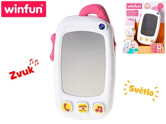Telefon růžový 15,5cm na baterie se světlem, zvukem + animace  9m+ v krabičce