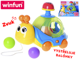Šneček vystřelující balonky na baterie se zvukem 12m+ v krabičce