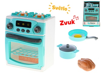 Kuchyňský sporák s troubou 22x17,5cm na baterie se světlem, zvukem a doplňky v krabičce