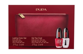 Pupa Lasting Color Gel lak na nehty Lasting Color Gel 5 ml 041 Explosive Ruby + vrchní lak na nehty Gel Top Coat 5 ml + kosmetická taštička