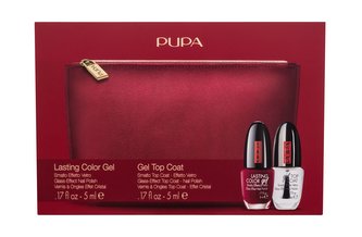 Pupa Lasting Color Gel lak na nehty Lasting Color Gel 5 ml 032 Black Burgundy + vrchní lak na nehty Gel Top Coat 5 ml + kosmetická taštička