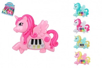 Pianko jednorožec plast 18x15cm na baterie se zvukem se světlem 3 barvy 12ks v boxu