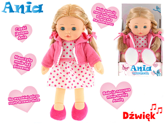 Panenka Ania 31cm mrkací měkké tělo na baterie polsky mluvící v krabičce