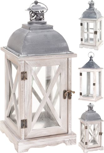 Lucerna na svíčku 41x16 cm sklo / kov / dřevo Lucerna na svíčku 41x16 cm sklo / kov / dřevo