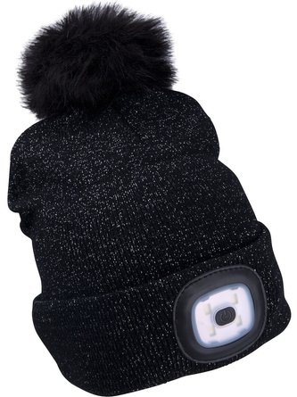 Čepice s čelovkou LED černá se třpytkou a bambulí (USB nab Čepice s čelovkou LED černá se třpytkou a bambulí (USB nab
