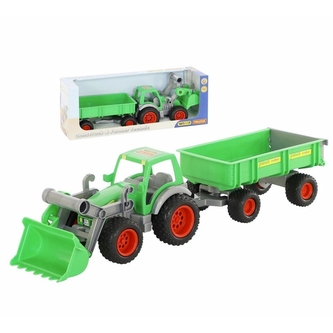 Traktor farmář s lopatou a přívěsem Traktor farmář s lopatou a přívěsem