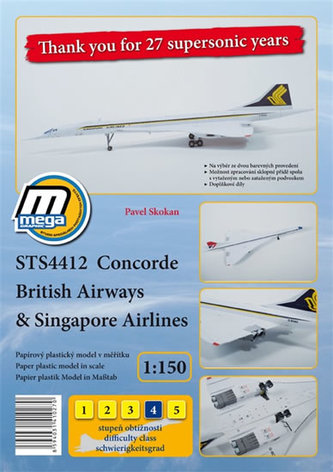 STS4412 Concorde British Airways & Singapore Airlines/papírový model v měřítku 1:150