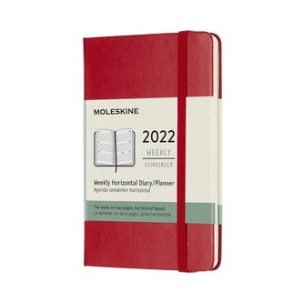 Moleskine Horizontální týdenní diář 2022 tvrdý červený S