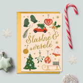 Vánoční přání se zlatou obálkou - Šťastné & veselé!