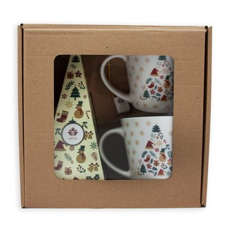 Dárkový set zeleného čaje heřmánek a dvou hrnků,  Vánoce