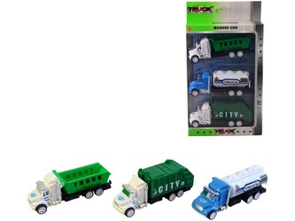 Auta městských služeb, 3 ks, na setrvačník, 26x14,5cm