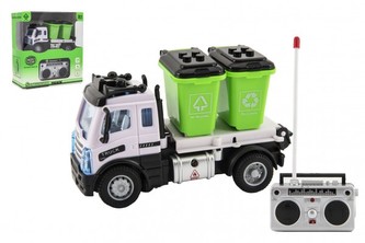 Auto RC nákladní popeláři plast 12cm 27MHz na dálk.ovl. na baterie se světlem v krab. 16x18x8cm