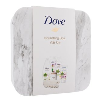 Dove Nourishing Spa sprchový gel Nourishing Secret Awakening Ritual 250 ml + tělové mléko Body Love Awakening Ritual 250 ml + antiperspirant Nourishing Secret Awakening Ritual 150 ml + krém na ruce Nourishing Secret Awakening Ritual 75 ml + ponožky + svíč