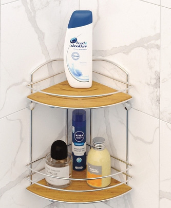 Polička roh chrom dřevo 2 patra 31x20x20cm