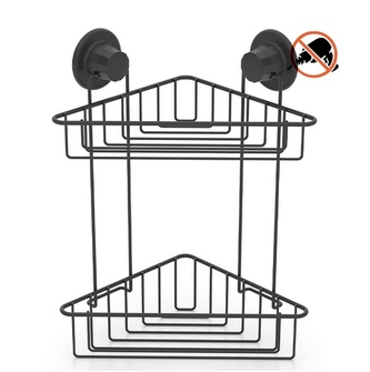 Polička roh koupel matná černá 39x21x21cm 2patra hranatá