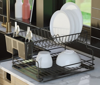 Odkap na nádobí matná černá 36x30x21cm 2patra