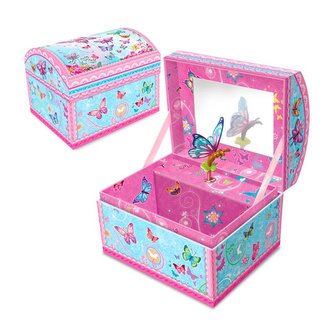 Šperkovnice s motýlkem obdélníková - modrorůžová