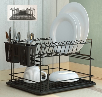 Odkap na nádobí matná černá 35,5x29,5x24cm 2patra