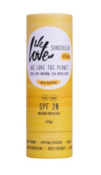 We Love the Planet Přírodní opalovací krém v tyčince SPF 20, 50 g