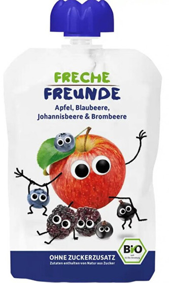 Freche Freunde BIO Ovocná kapsička Jablko, borůvka, černý rybíz a ostružina 100 g