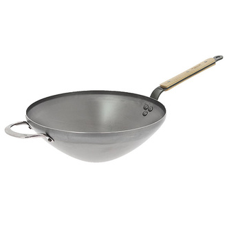 WOK pánev de Buyer, 5718.32, WOK, MINERAL B BOIS, 32 cm, dřevěná rukojeť a kovové ouško, stabilní