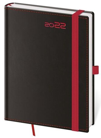 Diář 2022 týdenní B6 Black Red s poutkem na propisku