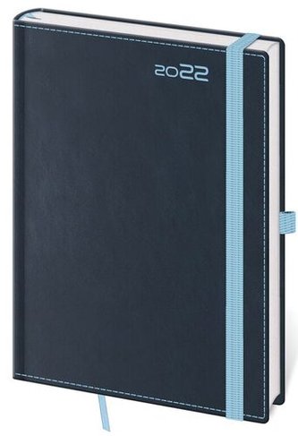 Diář 2022 týdenní A5 Double Blue s poutkem na propisku