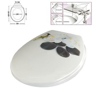 WC deska bílá orchidej,černé kameny