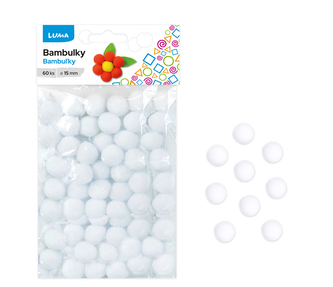 Bambulky bílé, 60ks 15mm LUMA