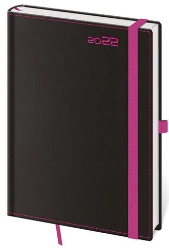 Diář 2022 týdenní A5 Black Pink s poutkem na propisku