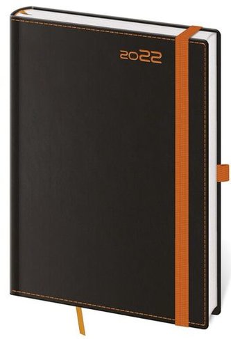Diář 2022 denní A5 Black Orange s poutkem na propisku