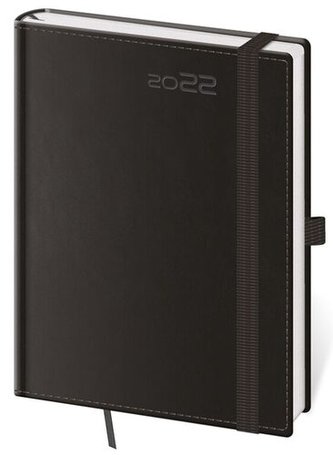 Diář 2022 Double - Black, týdenní B6 s poutkem na propisku