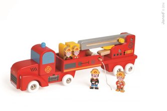 Dřevěné hasičské auto Story Giant Truck Janod se 4 hasiči a žebříkem od 2 let