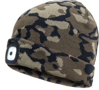 Čepice s čelovkou LED maskáčová (USB nabíjení)